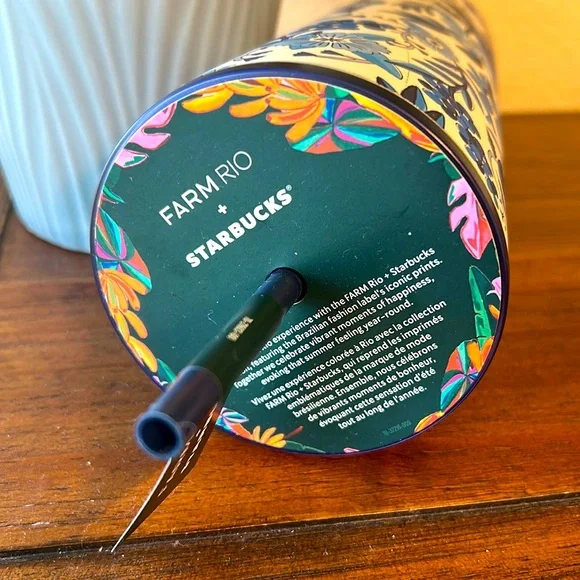 NWT Starbucks Farm Rio Limited Edition Blue & White Tropical Print Tumbl… - Picture 5 of 8